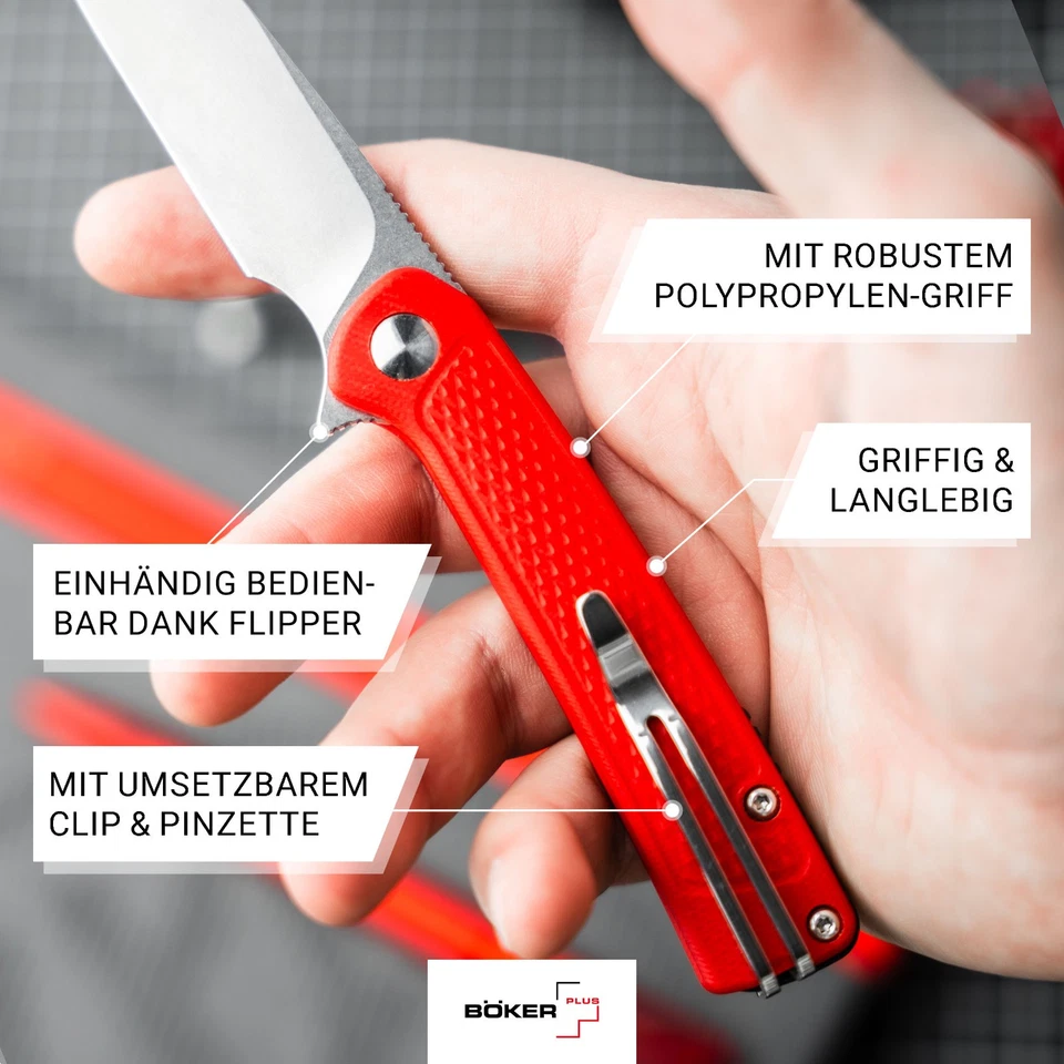 BÖKER PLUS® Fire Ant Rot Taschenmesser EDC 42a Pinzette 4116 Flipper - 01BP0008 - Bild 4 von 4