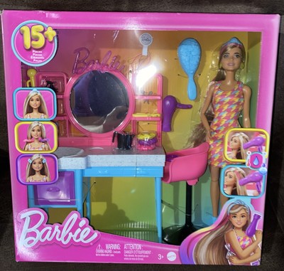New Barbie DOLL HAIR SALON PLAYSET Fashion Doll 15 Accessories