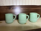 3 Vtg Green Jadeite Heavy D Handle Mugs Cups Oven Ware MCM 1950's Gibson?