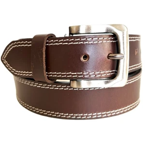 Men's Genuine Buffalo FULL GRAIN Thick Leather Stitch Heavy Duty Belt 1.5" width