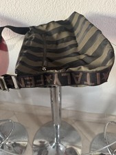 FENDI Striped Shoulder Bag Brown/Black Zip Closure Logo Strap, Lined Charm