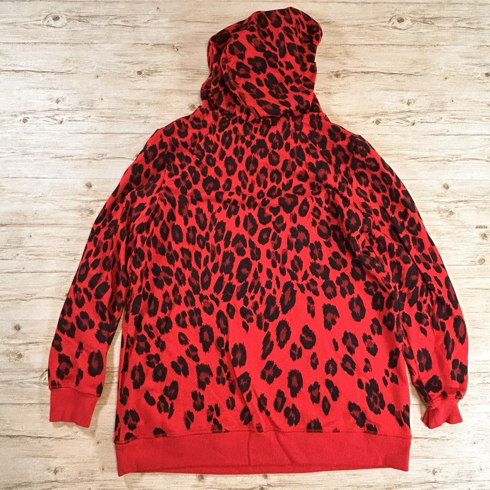 Chico’s Zenergy Red Leopard Hoodie Women’s Size 1 (8/10) Cotton Blend Pullover - Image 2 of 4