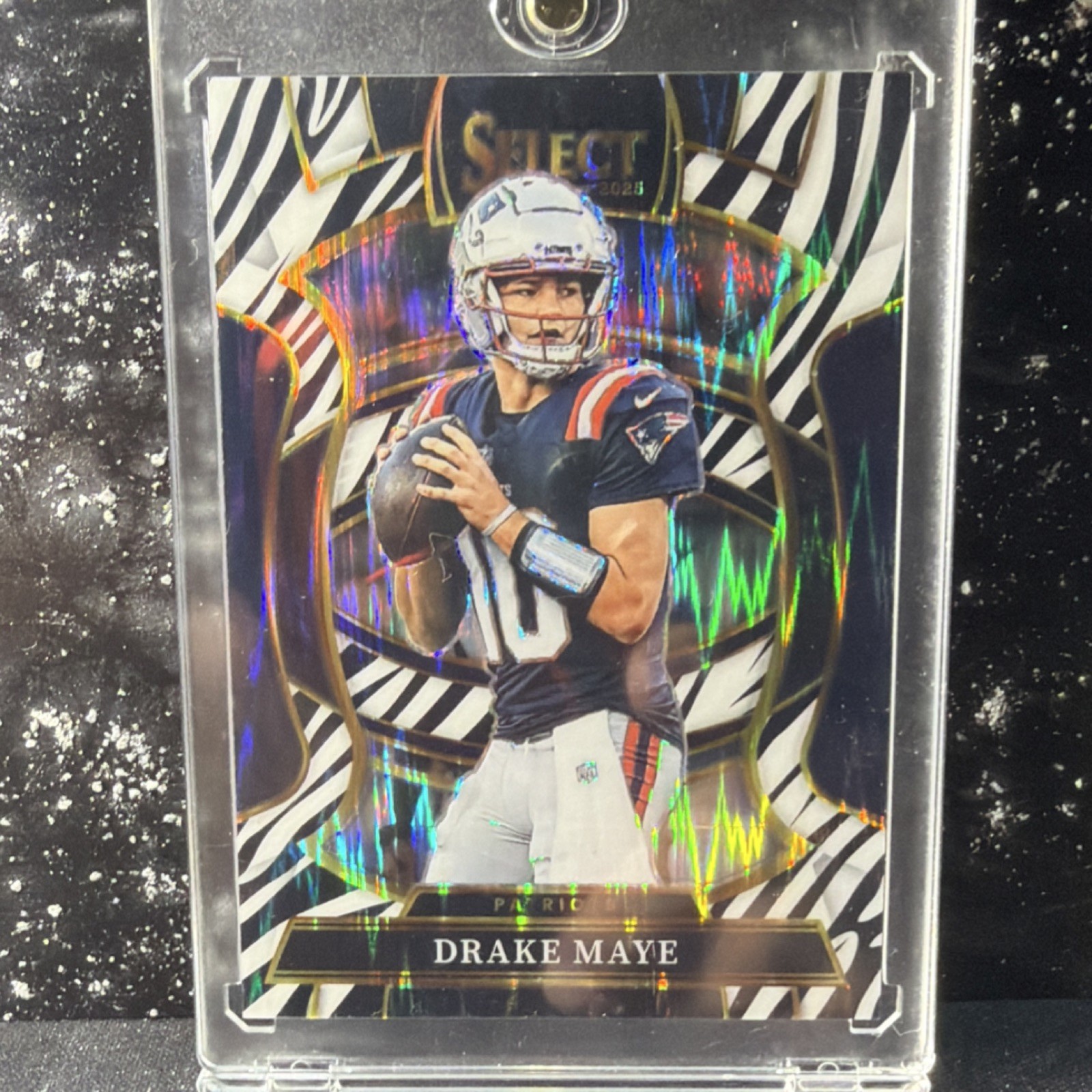 2025 Panini Select #80 Drake Maye Zebra Prizm New England Patriots