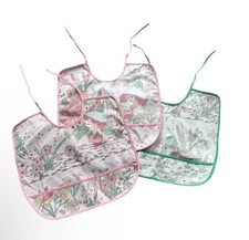 Vintage Bibs x 3 Toddler Girl Retro Pink Green 80s Handmade