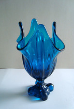 Vintage Viking Glass MCM / Epic Blue Bluenique ~ Four Square Swung Vase ~ 8