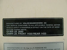 Porsche 914 DOT door jamb sticker new reproduction