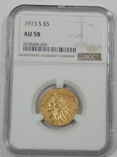 1913-S GOLD Indian Head Half Eagle $5 CERTIFIED NGC AU 58