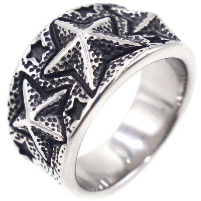 Vintage Carving Lucky Star Ring Stainless Steel Men Women Gothic Star Ring Rock