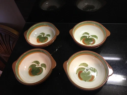 STANGL Pottery  "Orchard Song" Set of 4 Soup Berry Oatmeal bowls Double Handled