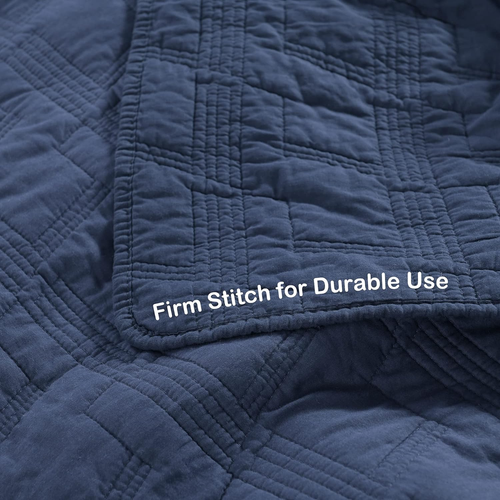 100% Cotton Quilt Set King Size, Navy Blue Pre-Washed 3-Piece Bedspread Coverlet - Picture 4 of 7