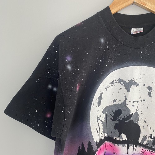 Yellowstone T-Shirt Mens Large All Over Print Black Purple VTG Moose 90s - Picture 4 of 13