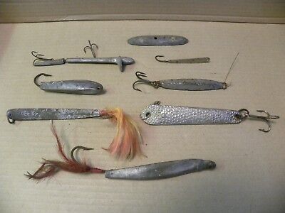 ANTIQUE / VINTAGE METAL FISHING LURE LOT -- 8 LURES - METAL - JIGGING -  SPOONS - 