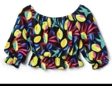 Tabitha Brown x Target Lemon Print Bardot Off Shoulder Top Size small S Crop
