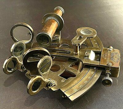 Vintage Maritime Brass Nautical Sextant Leather Case Kelvin Hughes
