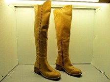 Tall Brown Partial Zip Side Stitch Accent Heel Strap Riding Boots WMS SZ 7M