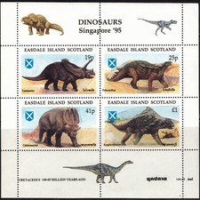 Dinosaur Souvenir Sheet for Easdale Island, Scotland, from Singapore 1995, MNH