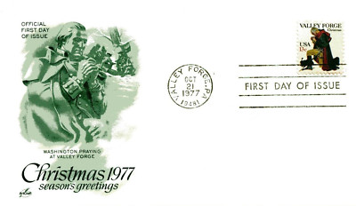 CHRISTMAS GEORGE WASHINGTON PRAYING AT VALLEY FORGE 1977 ARTCRAFT CACHET FDC UNA