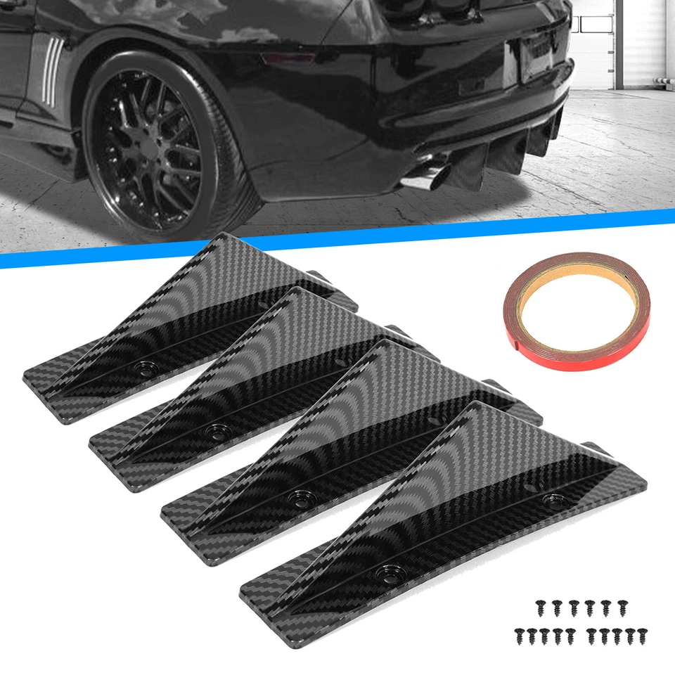 Universal Carbon Fiber Style Rear Bumper Diffuser Shark Fin Spoiler Lip Splitter Foto 3 de 4