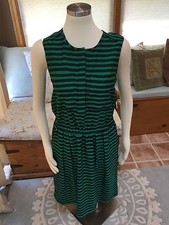 Ann Taylor Preppy Henley Navy Blue Kelly Green Striped Stretch Dress M Excellent