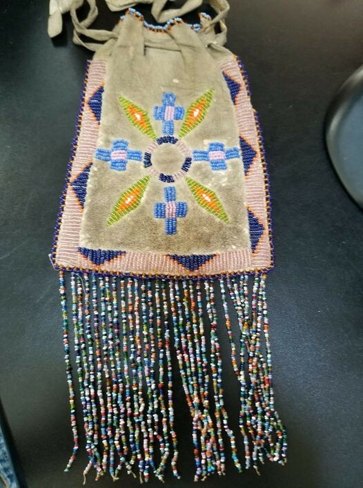 Native American 1900 Apache Indian Fringe Pouch Beaded On Both