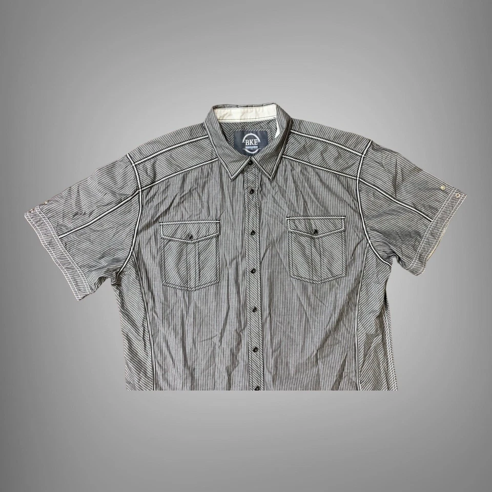 BKE Monett Shirt Men's XXL Athletic Fit Black Pearl Snap Gray White Striped - Image 2 of 4