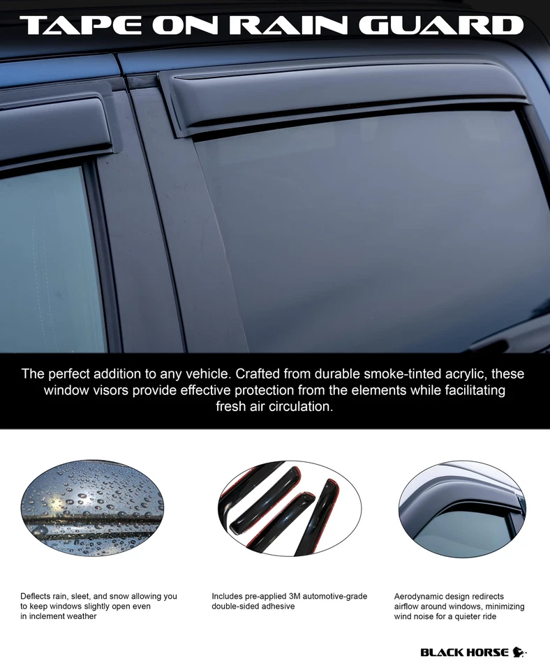 Черная лошадь|лента для защиты от дождя|подходит для 01–06 GMC Sierra 2500 HD Crew|дым|140400 - Изображение 3 из 4