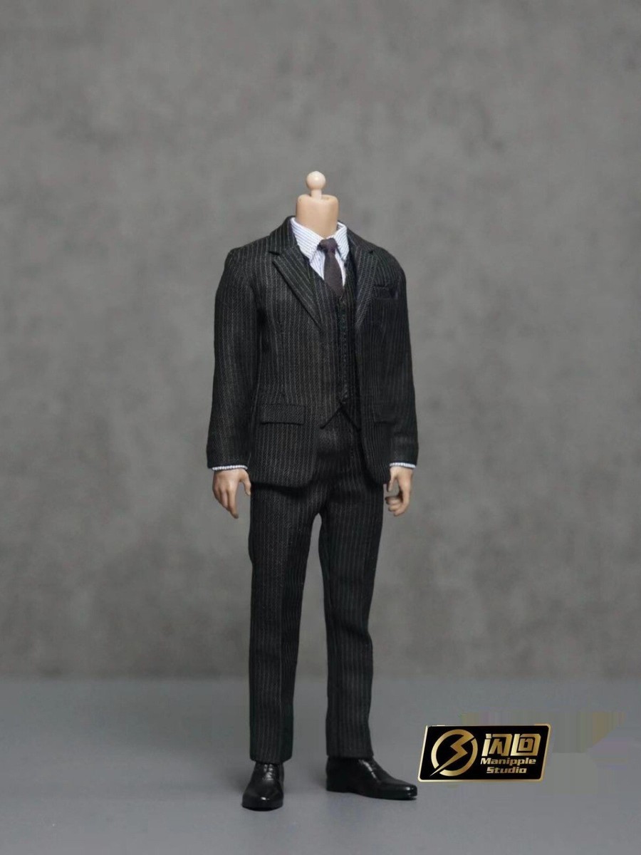 1/12 Scale Male Black Striped Suit Set Clothes Body W Holder