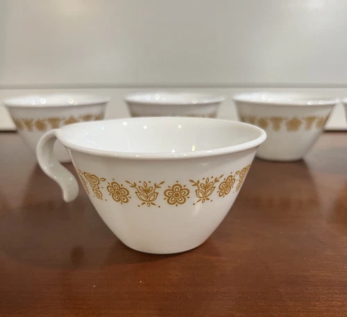 Set of 6 Vintage Corelle Butterfly Gold Hook Handle Coffee Tea Cups 