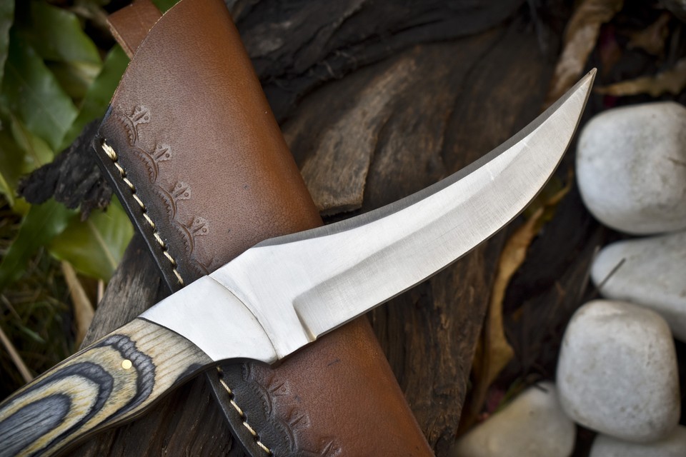 Ashen Edge Custom Skinner Knife 440C Steel Hard Wood Steel Bolster