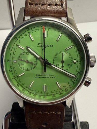 Sugess Chrono Heritage SWAN NECK Green Dial Chrono Watch SEAGULL 40MM RUNNING