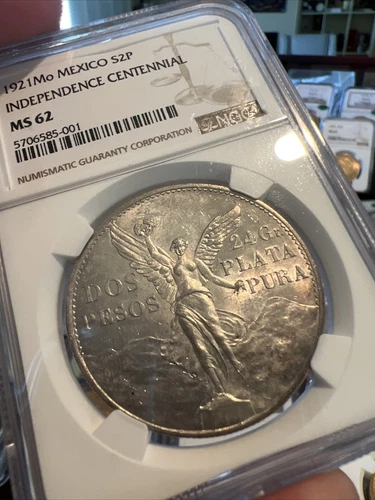 1921 Mexico Silver 2 Pesos Winged Victory MS-62 NGC beautiful libertad inspire