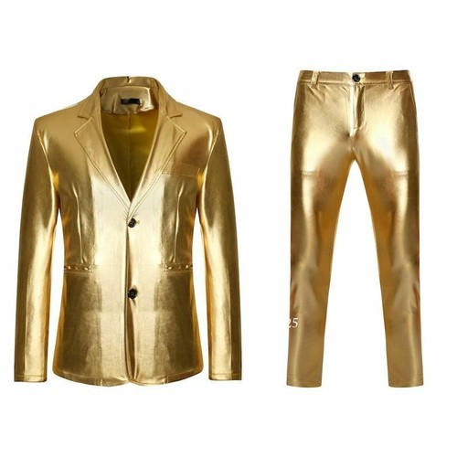 Men's Shiny 2 Pieces Suits Blazer Pants Party DJ NightClub Dress Tuxedo Suit New - Picture 11 of 19