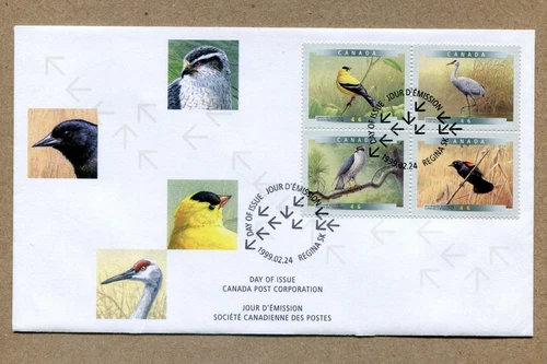 CANADA’S AVIAN VISITORS (BIRDS) First Day 1999-02-24. BLOCK 4X46¢ STAMP COVER