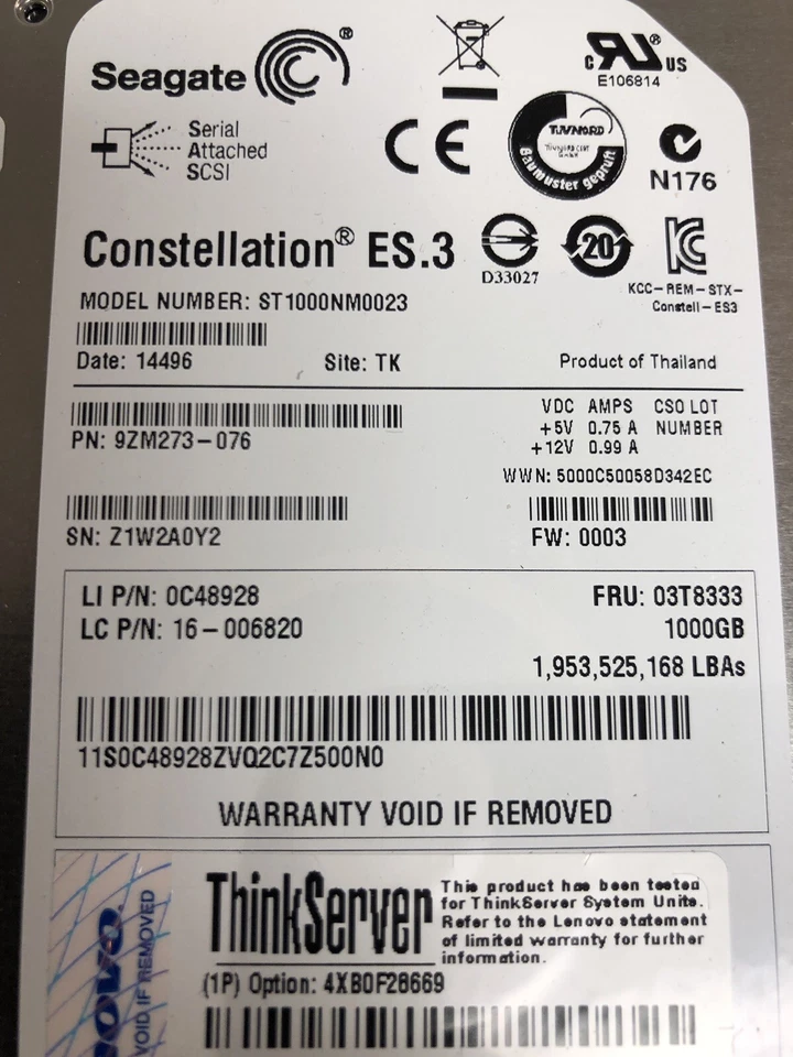 Lenovo ThinkServer Seagate Constellation ES.3 1TB SAS 7.2K 3.5 LFF HDD - Image 3 of 4