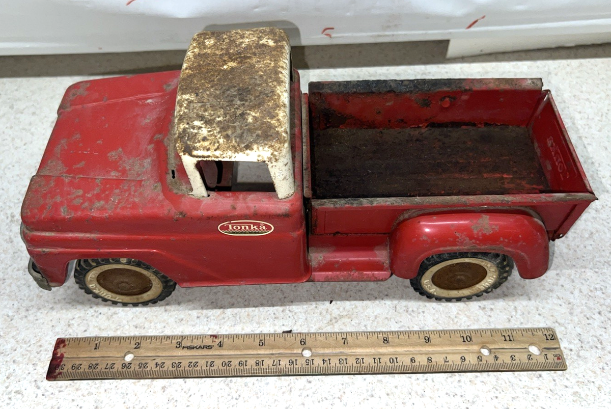 Vintage 60s Tonka Toy Pick Up Truck Red/White Original Pressed