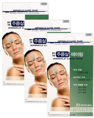 3 x Korea TERA Faltenpflege Tape Stirnrunzeln Augenringe Lachen Taping 20 Patches