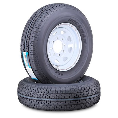 2 ROCKMAN Trailer Tire Wheel ST235/85R16 12-Ply F 128M 8x6.5 PCD White Spoke Rim