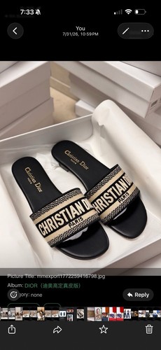 Dior Women’s Black/White Logo Slide Sandals Slip-On Flat Casual
