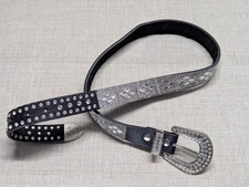 vintage Y2K buckle belt RHINESTONE studded 36 black WESTERN cowboy rodeo