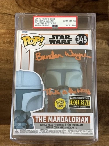 Brendan Wayne Signed/Inscribed The Mandalorian 345 Funko Pop SWAU PSA Auth Encap