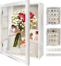 Shadow Box Display Case 11x14, Deep Picture Frame with Linen White 