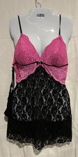 NWT Seductive Wear by Cinema Etoile Pink/Black Lace Babydoll set-LARGE