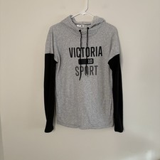Victorias Secret Pink VSX Small Women s Hooded Sweatshirt Hoodie Grey Black J7