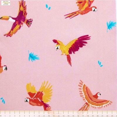 KATIA Fabrics Popeline Baumwollstoff Parrots Papageien rosa pink 1m