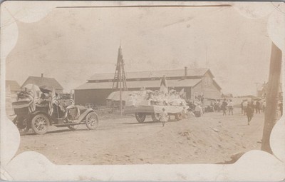 Parade Vintage Auto Horse Drawn Float Children US Flags 1910s RPPC Postcard