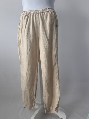 Women's Sz: L C&C California 100% Linen Beige Casual Ankle Pants (b62) Boho