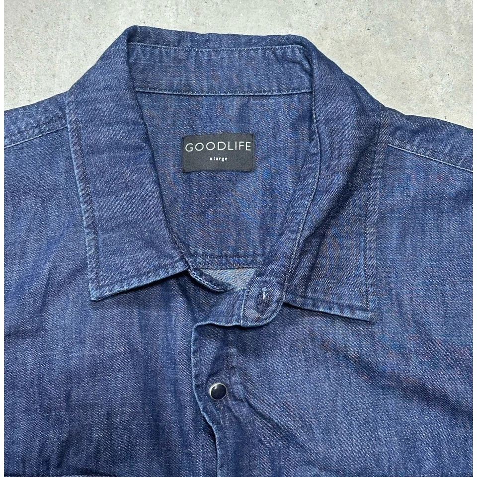 Camisa Goodlife Para Hombre Azul Denim Algodón Perla Frontal a Presión Talla XL Foto 3 de 4