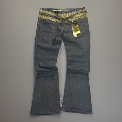 NEW Y2K Pepe Jeans London Jeans Women's Size 34 Lordes Raw Wash Embroidered Belt