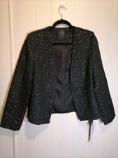 Mina Self Blazer Open Front Collarless Long Sleeve Black w/Gold Thread Size L