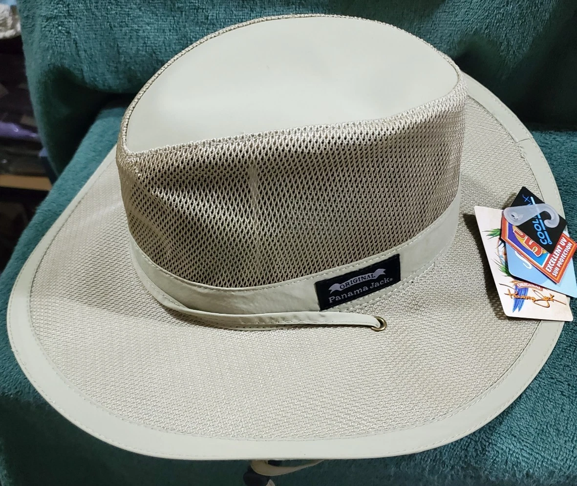 Panama Jack Mesh Crown Safari Sun Hat 3" Brim Adjustable Chin Strap NWT